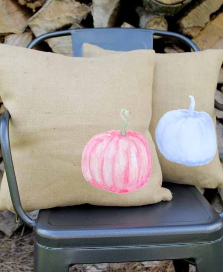 Make a pumpkin pillow with these easy to follow instructions! Includes download of watercolor pumpkin images!