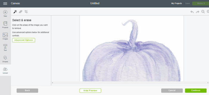 Select and erase areas of the pumpkin graphic that you don't want, like background space or part of the pumpkin stem