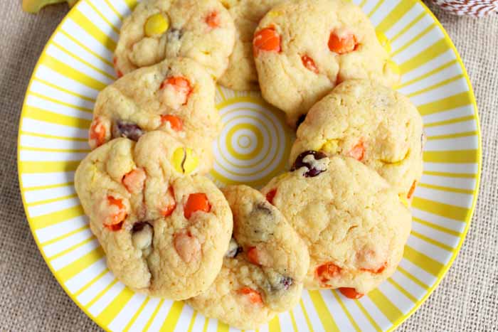 These Reeses Pieces cookies are simple 4 ingredient cookies that are a perfect snack for anytime!