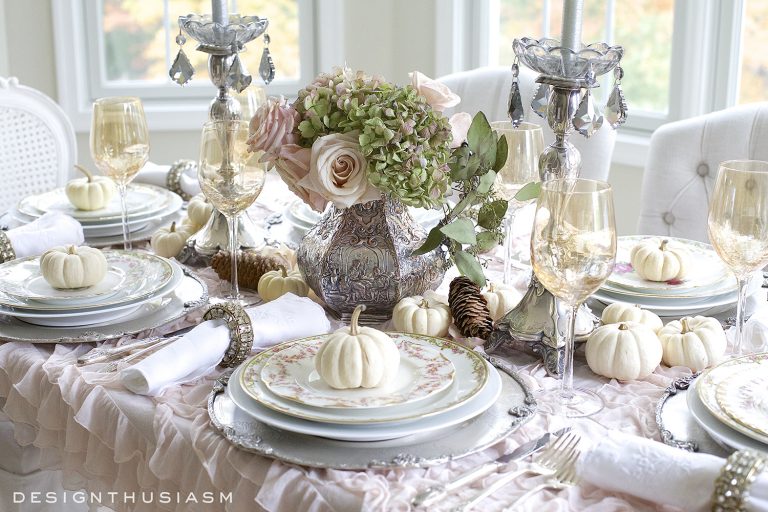 vintage white thanksgiving table