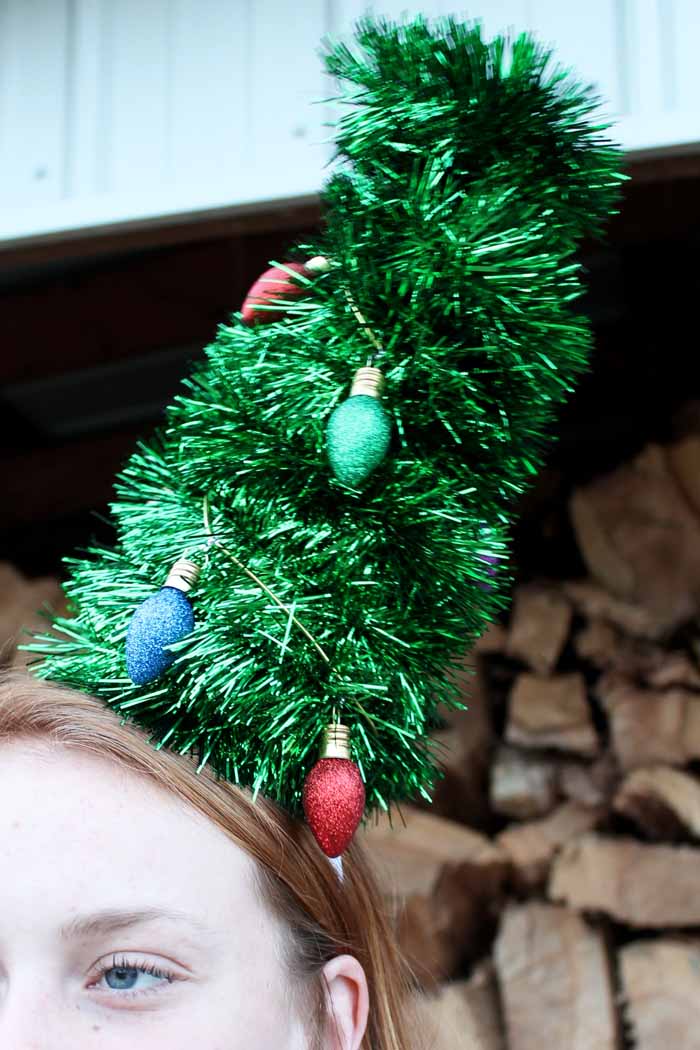 christmas tree headband made with a cone 