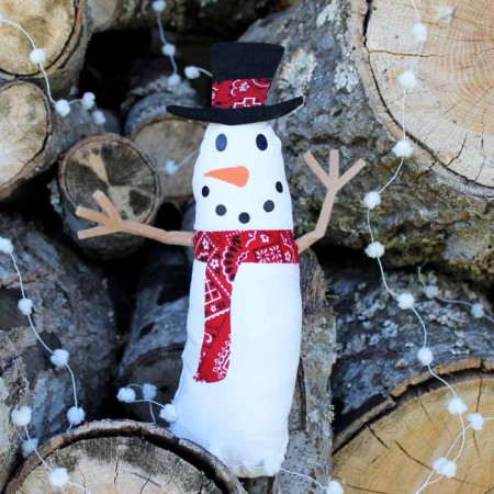 cricut snowman craft for winter in front of logs