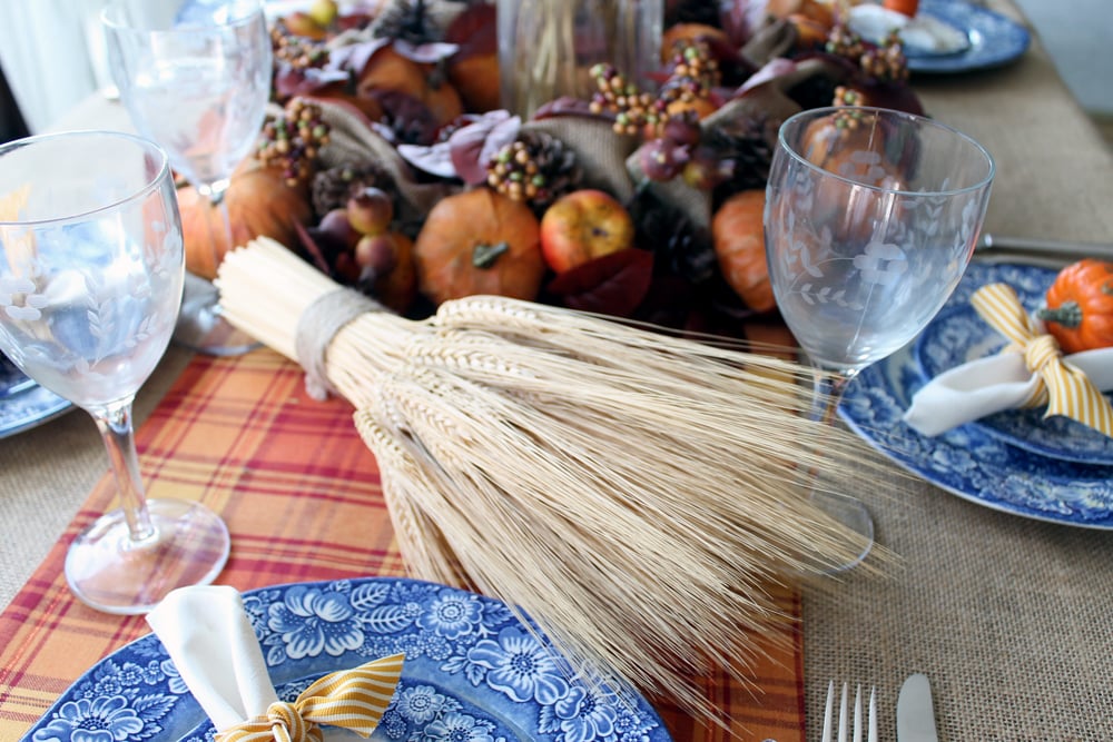 This Thanksgiving table runner is made with two plaid placemats