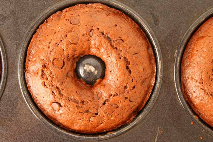 Chocolate cake donut in a donut pan for the oven