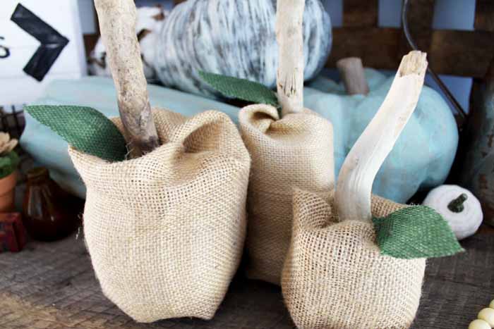 close up of driftwood stems on rustic pumpkins