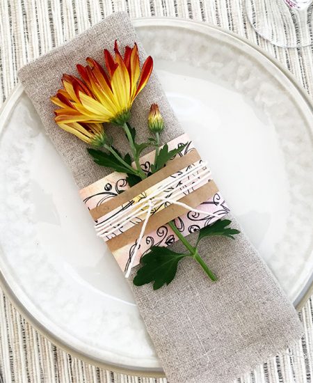 flower and paper napkin rings