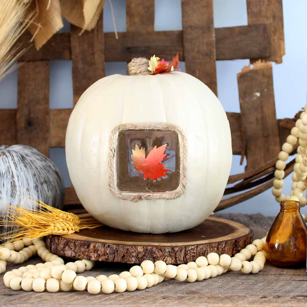 faux pumpkin with resin window