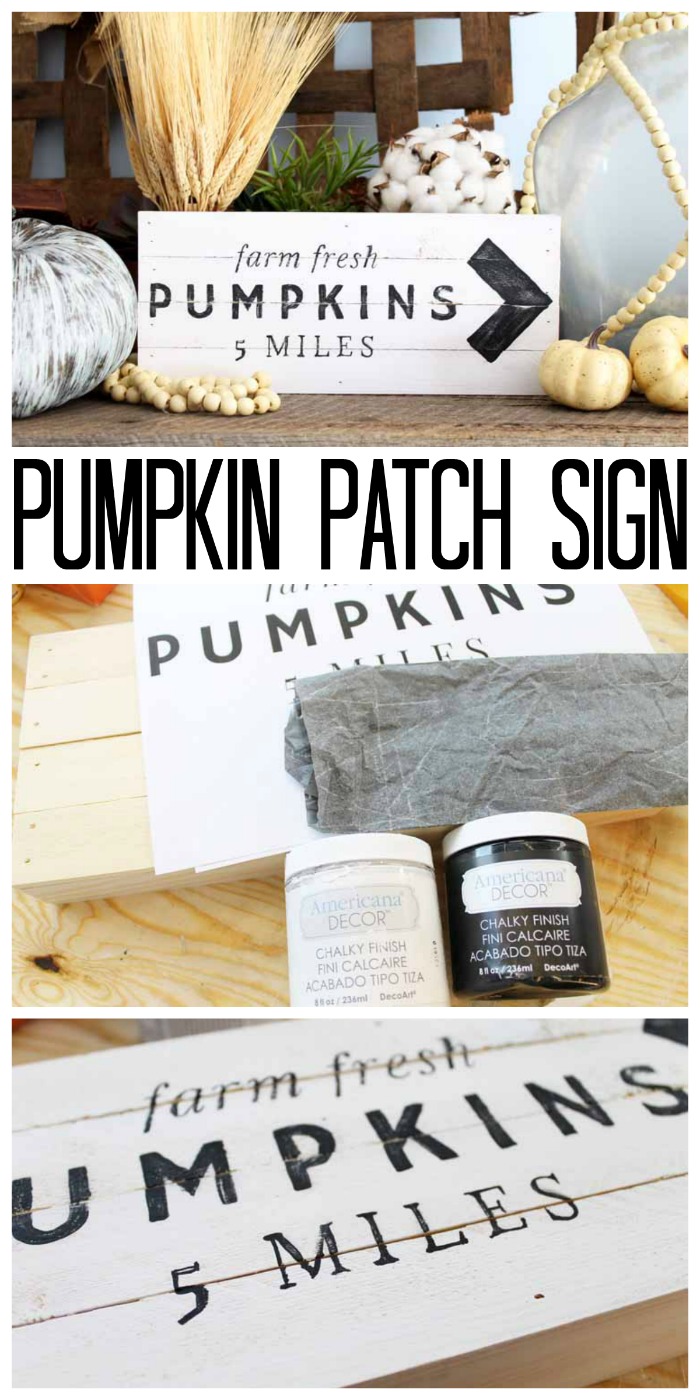 Make this pumpkin patch sign for your farmhouse fall decor! So easy to make with a free printable template!