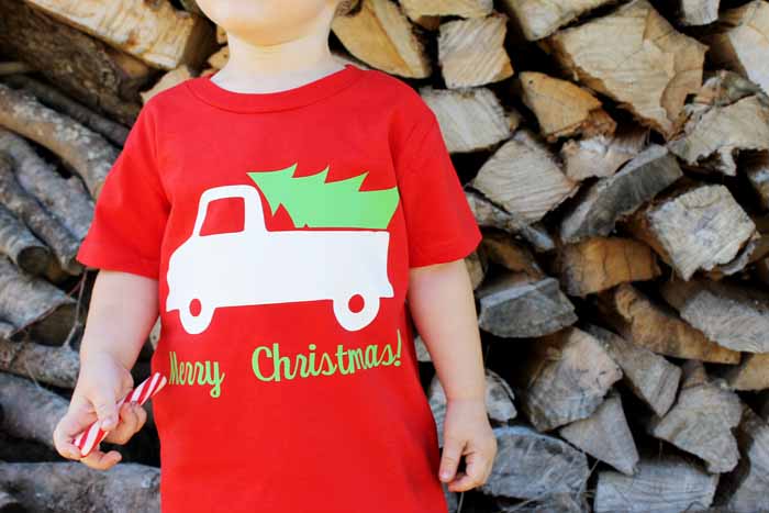 tshirt with a truck and tree for christmas