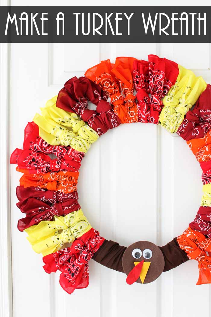 Looking for ideas for Thanksgiving wreaths? Try this bandanna turkey wreath for your home! Quick and easy to make!