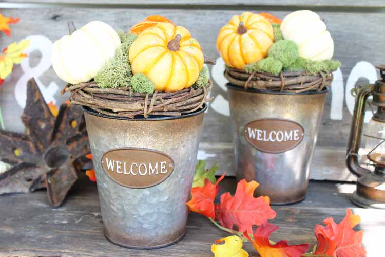 welcome fall decor with pumpkins