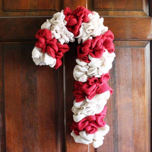 burlap candy cane on a door
