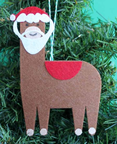 santa ornament with a llama for christmas