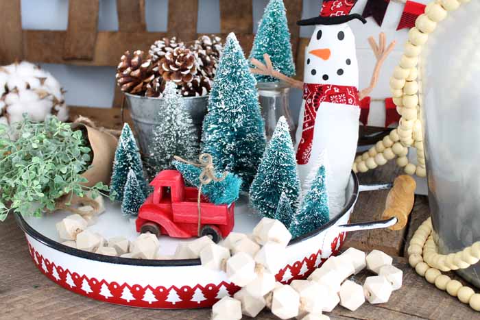 rustic tray decorated with red vinyl