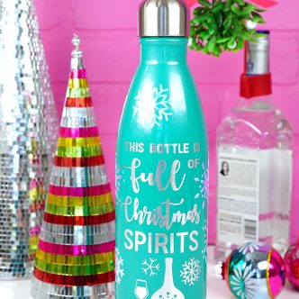 A close up of a bottle with vinyl on it