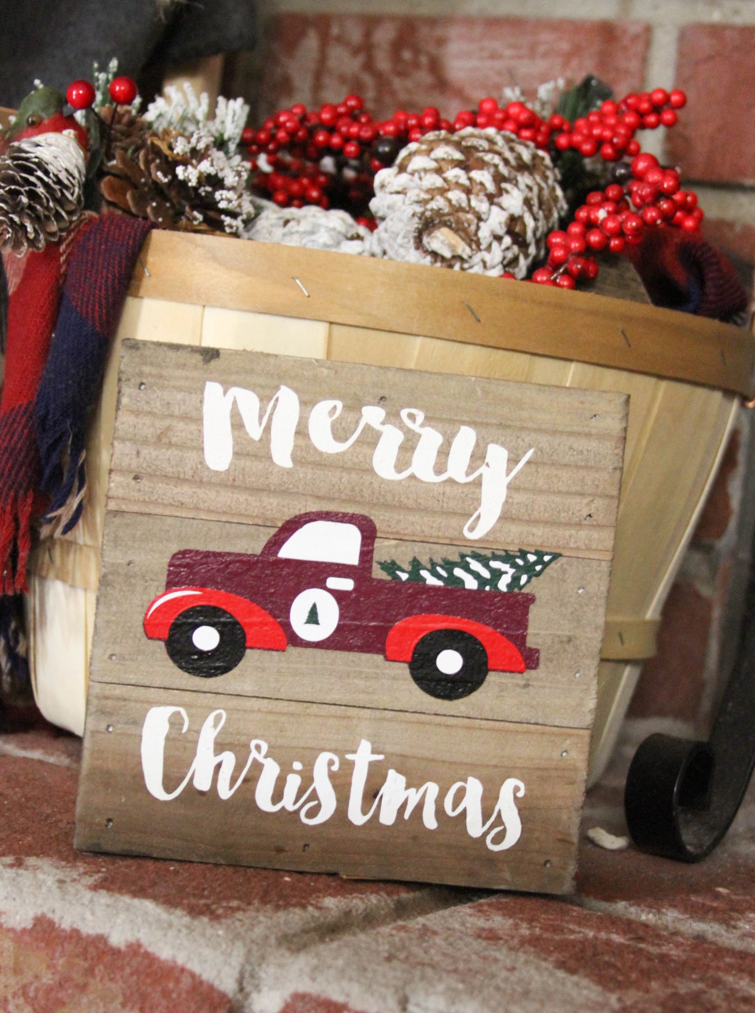merry christmas sign with a red truck