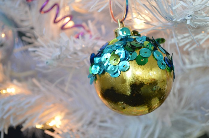 ornaments with sequins on a tree