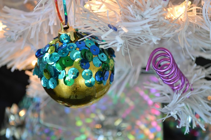 sequins on a glass ball ornament