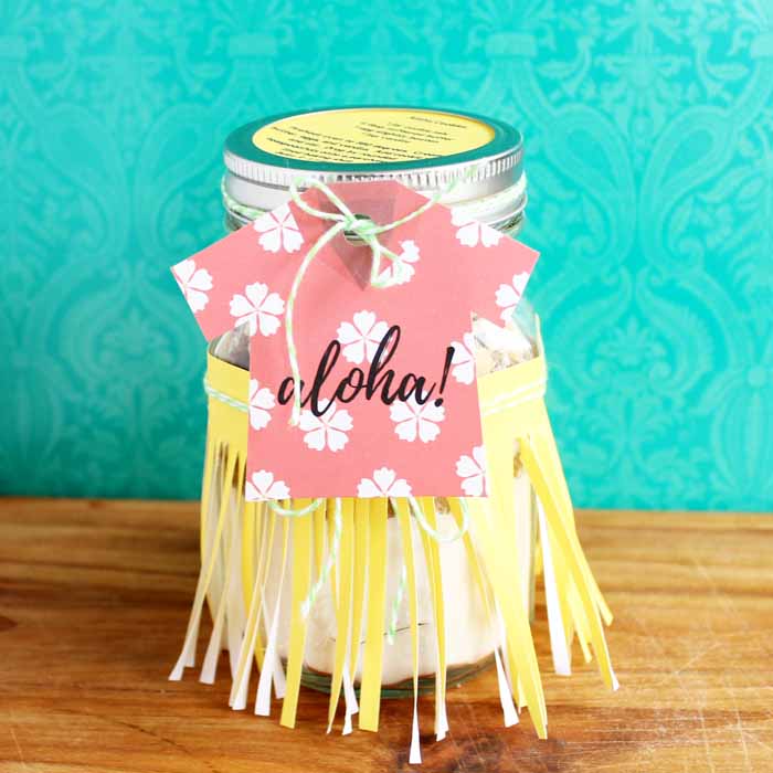 cookie in a jar gift with hawaiin skirt and shirt