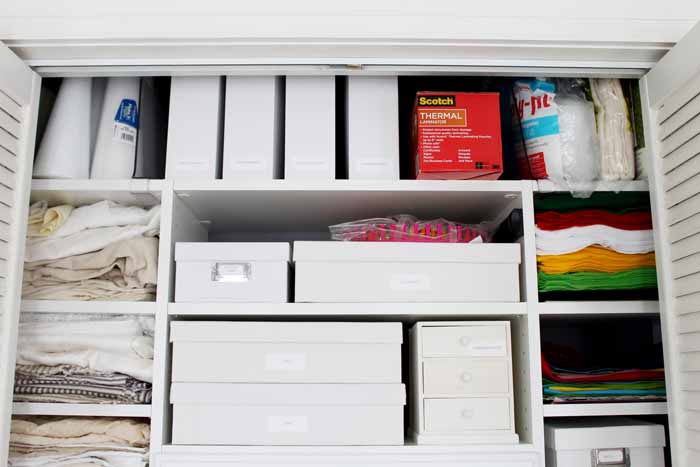 craft supplies in a closet