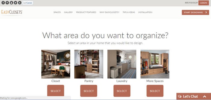 picking a closet design on EasyClosets