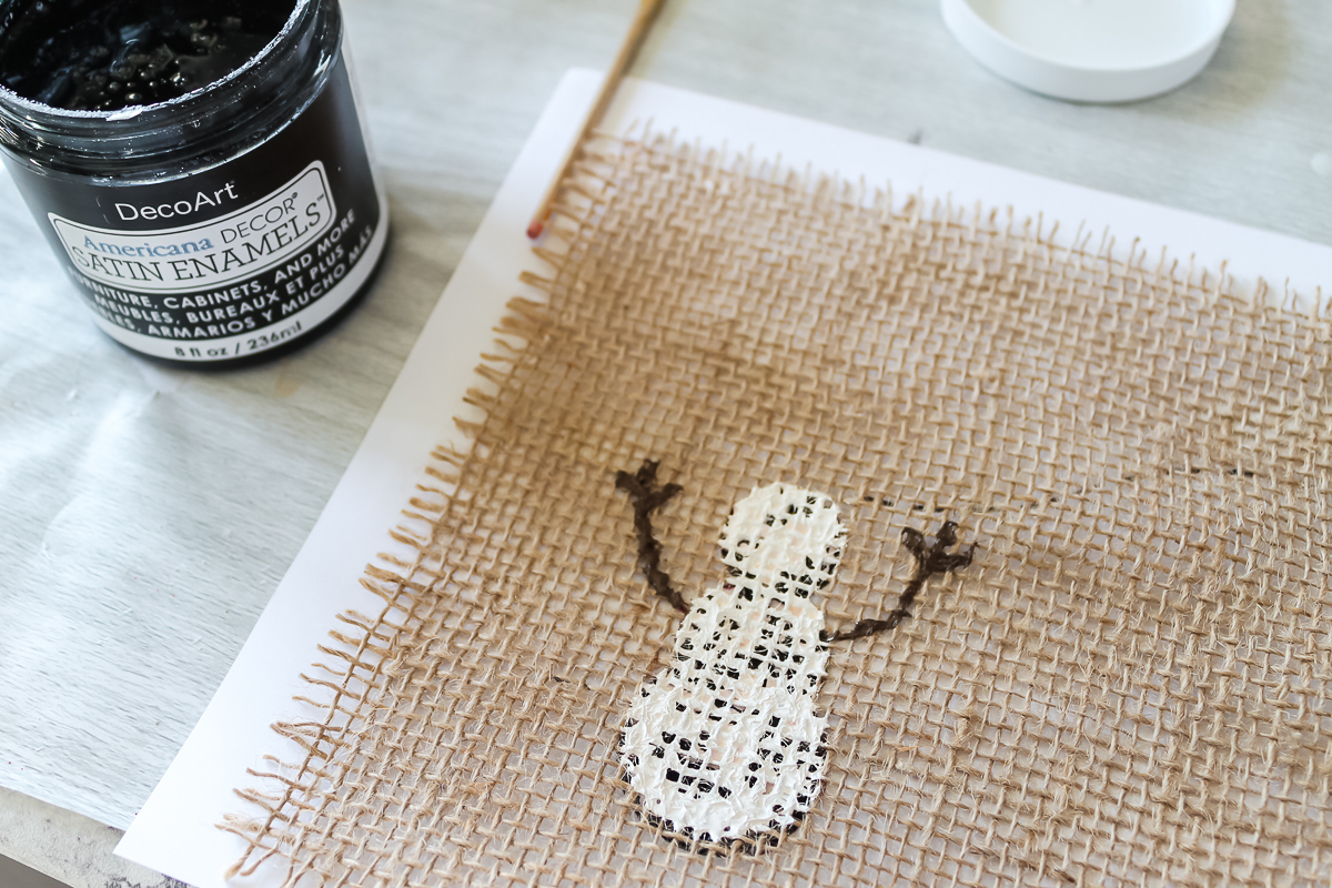 easy snowman painting on burlap