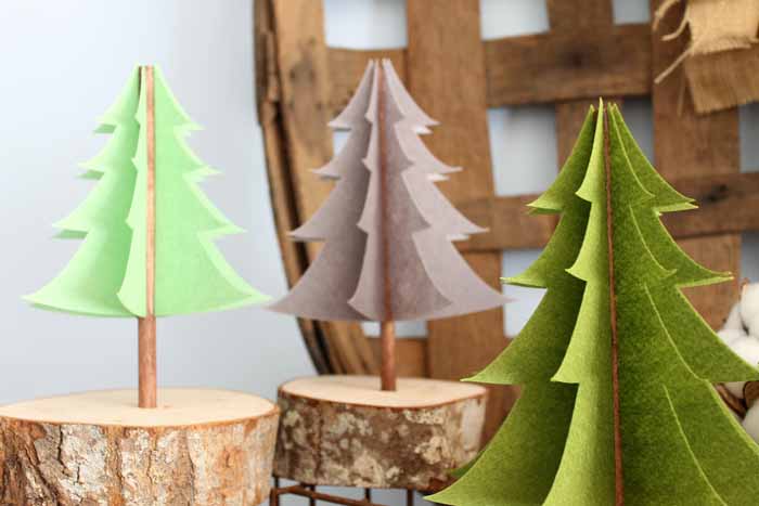 felt evergreen trees in different colors