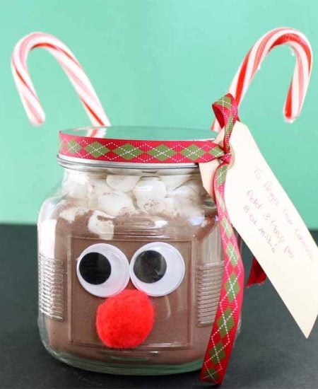 hot chocolate in a jar that looks like a reindeer