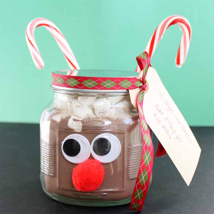 hot chocolate in a jar that looks like a reindeer 