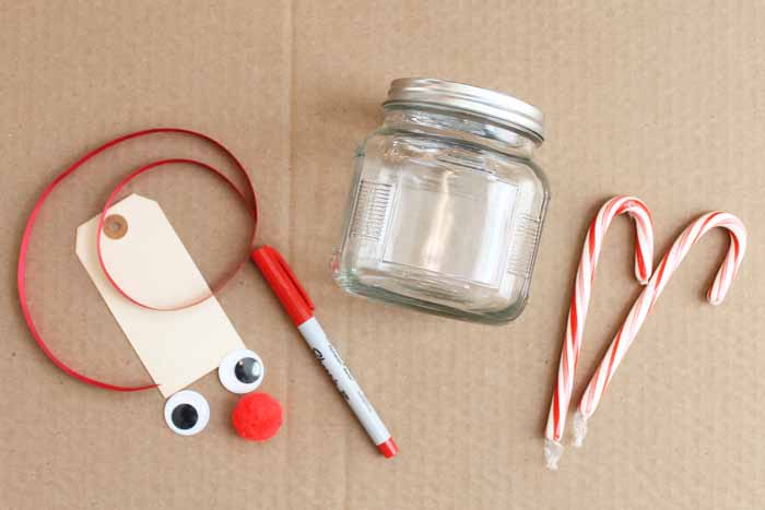 jar and supplies to make it look like a reindeer