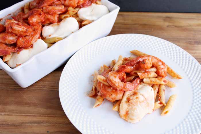 shrimp pasta dish on a plate