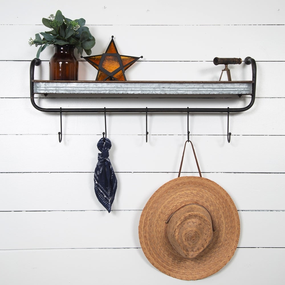 metal shelf with hooks