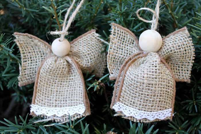 burlap ornament that looks like an angel