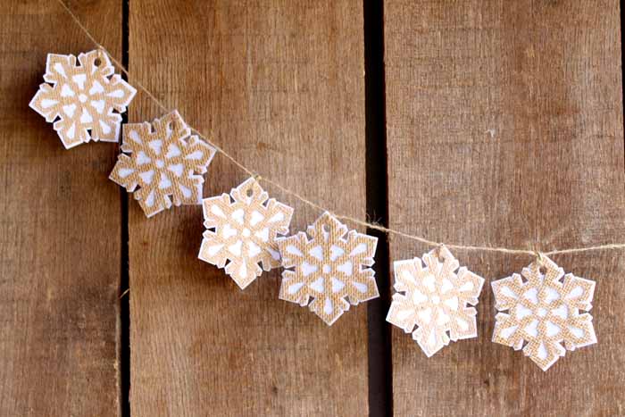 garland of snowflakes made from burlap