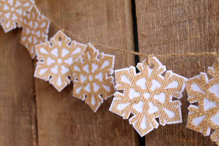 cricut burlap garland hanging on rustic wood