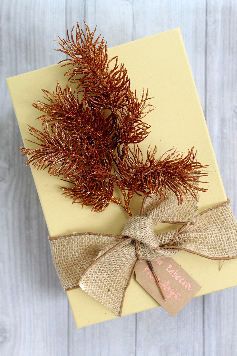 kraft box with copper floral stem