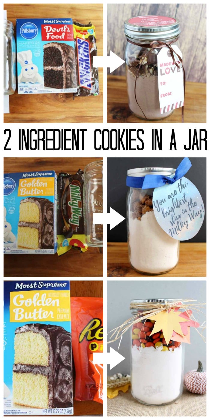 Pin image of cookies in a jar with text overlay saying "2 ingredients cookies in a jar"
