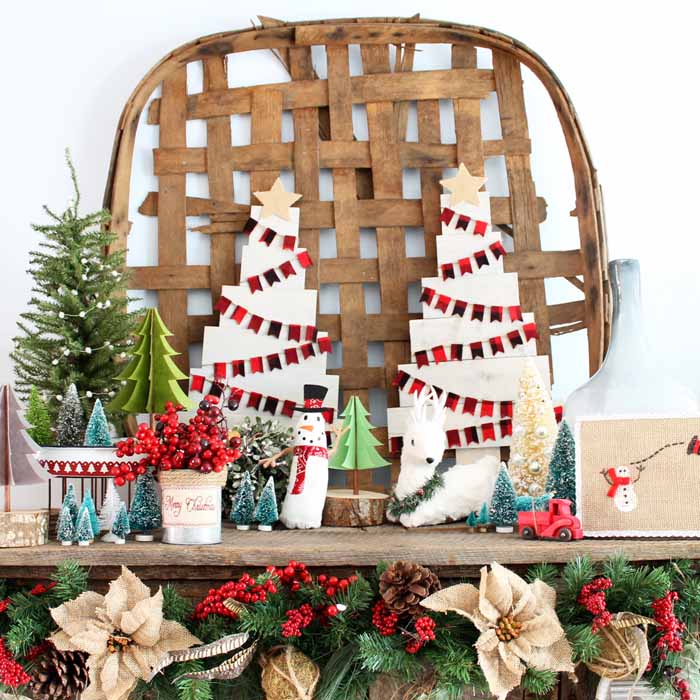 rustic mantel decorated for christmas