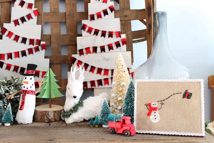 burlap decor on a mantel