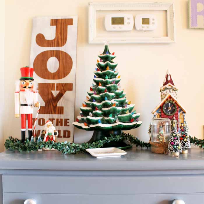 vintage tree with lights on a table