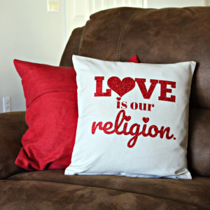 Love is our Religion Pillow Cover by Sew Woodsy