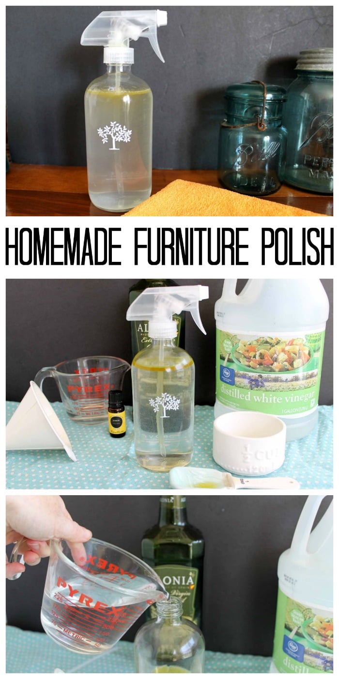 homemade furniture polish in a glass spray bottle