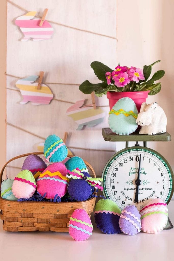 felt easter eggs in a basket