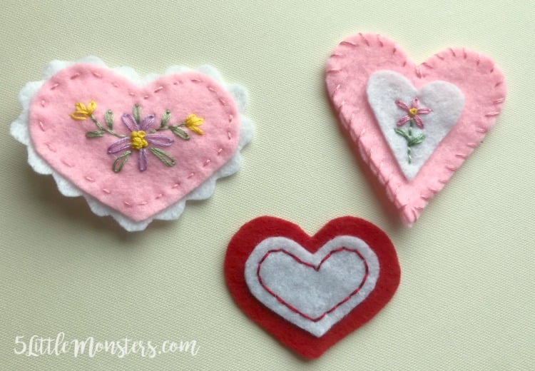 felt embroidered hearts