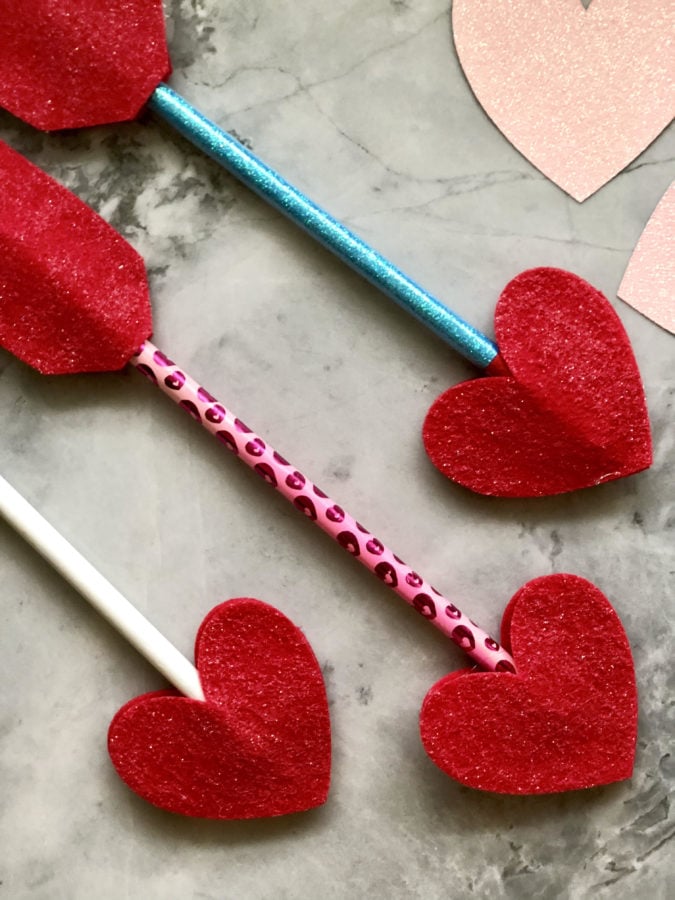 felt hearts turning pencils into arrows