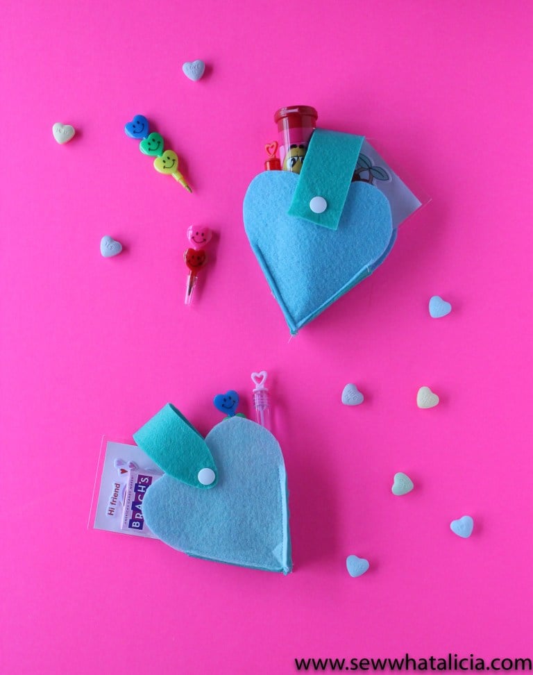 felt heart pouches on a table