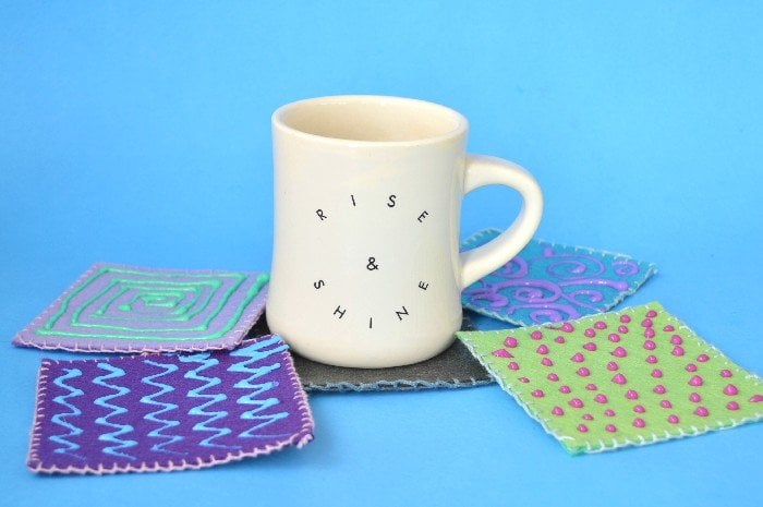 felt coasters with a mug