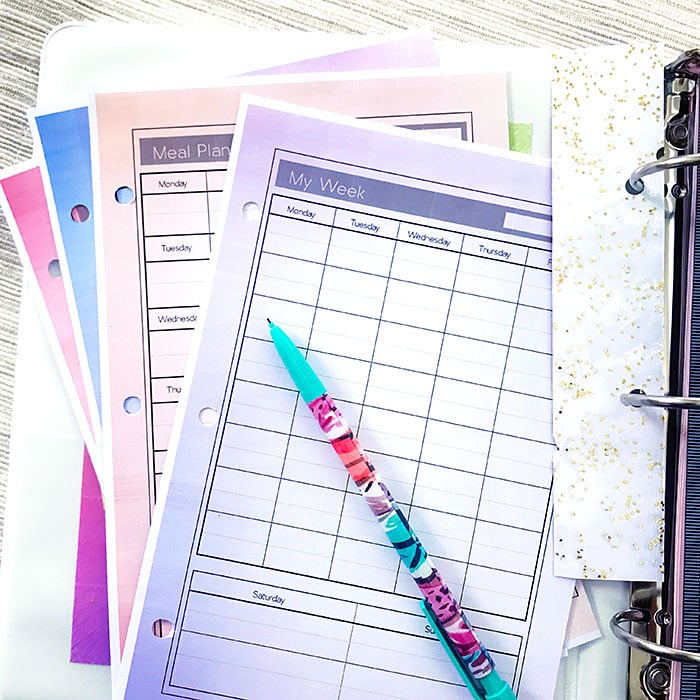 Print planner pages on colored background paper