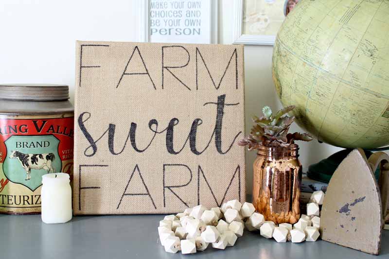 farm sweet farm sign on a table