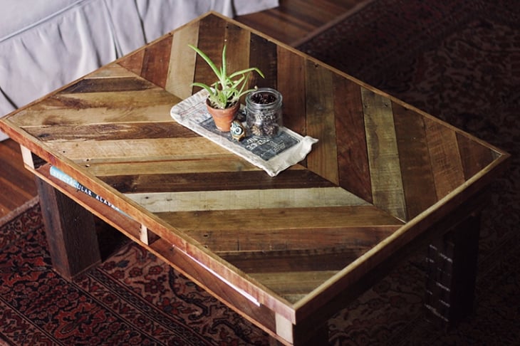 table covered in pallet wood